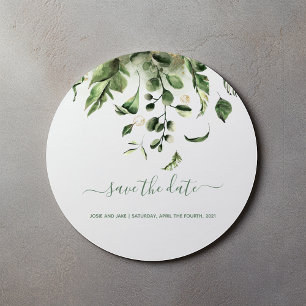 Green leafy Save the date wedding envelope seal