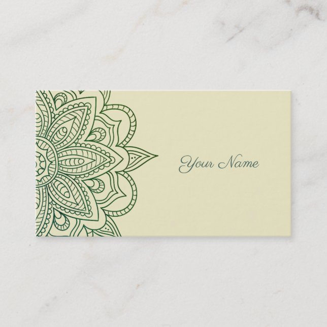 Green Leafy Symmetry Mandala Business Card (Front)