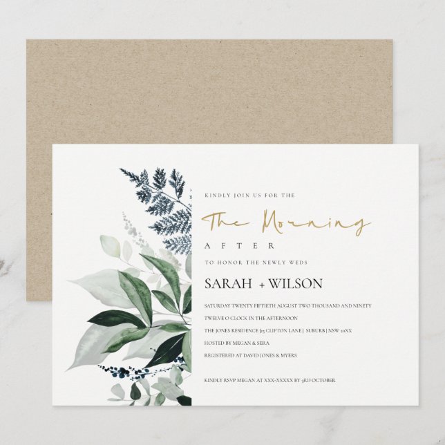 Green Leafy Tropical Fauna Morning After Invite (Front/Back)