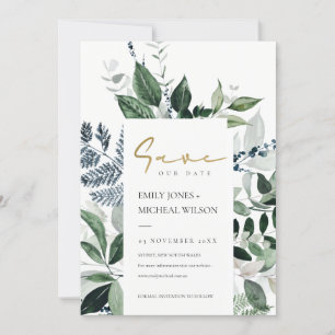 Green Leafy Tropical Foliage Save The Date Invite