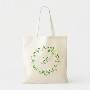 Green Leafy Wreath Monogram Tote Bag