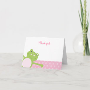 Green Leap Frog Folded Thank you note (Pink) Card