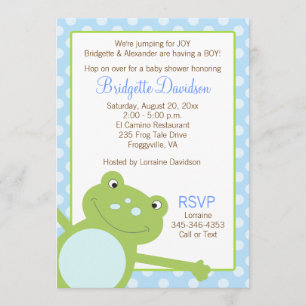 Green Leap Frog Shower Invitation (Blue) 2-sided