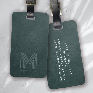 Green Leather Bold Monogram Masculine Luggage Tag