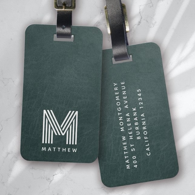 Green Leather Bold Monogram Masculine  Luggage Tag (Creator Uploaded)