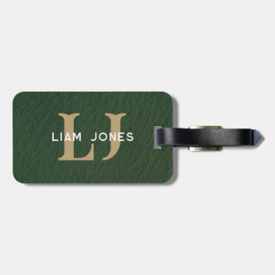 Green Leather Initials Monogrammed Modern Vintage Luggage Tag