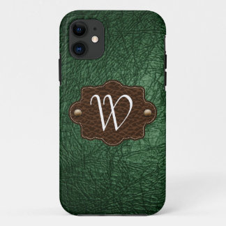 Green Leather Look monogrammed iPhone 5 iPhone 11 Case