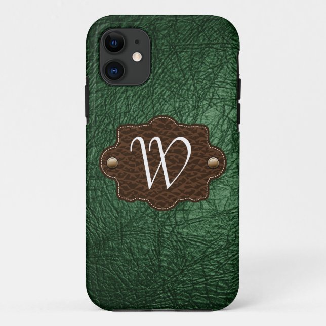 Green Leather Look monogrammed iPhone 5 Case-Mate iPhone Case (Back)