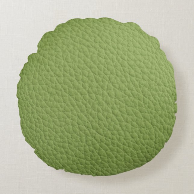Green Leather Look Print Round Pillow (Front)