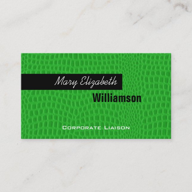 Green Leather Modern Professional Business Cards (Front)
