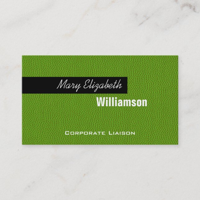 Green Leather Modern Professional Business Cards (Front)