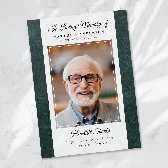 Green Leather Photo Keepsake Funeral Memorial Thank You Card (Creator Uploaded)