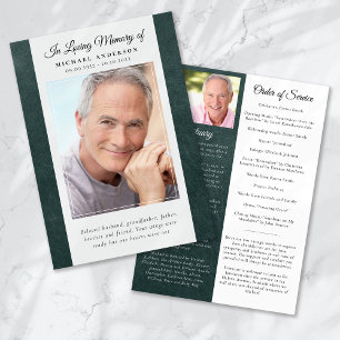Green Leather Photo Memorial Service Program Invitation