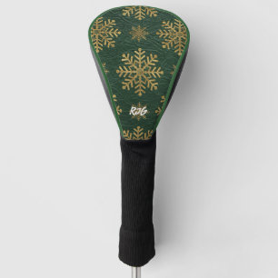 Green Leather Tooled with Gold Snowflakes Initials Golf Head Cover