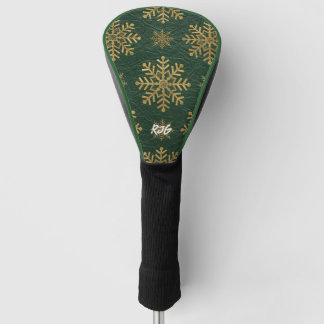 Green Leather Tooled with Gold Snowflakes Initials Golf Head Cover