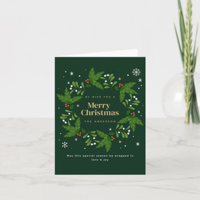 Green Leave Snowflake Merry Christmas Card (Front)