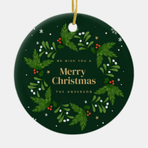 Green Leave Snowflake Merry Christmas Ceramic Tree Decoration