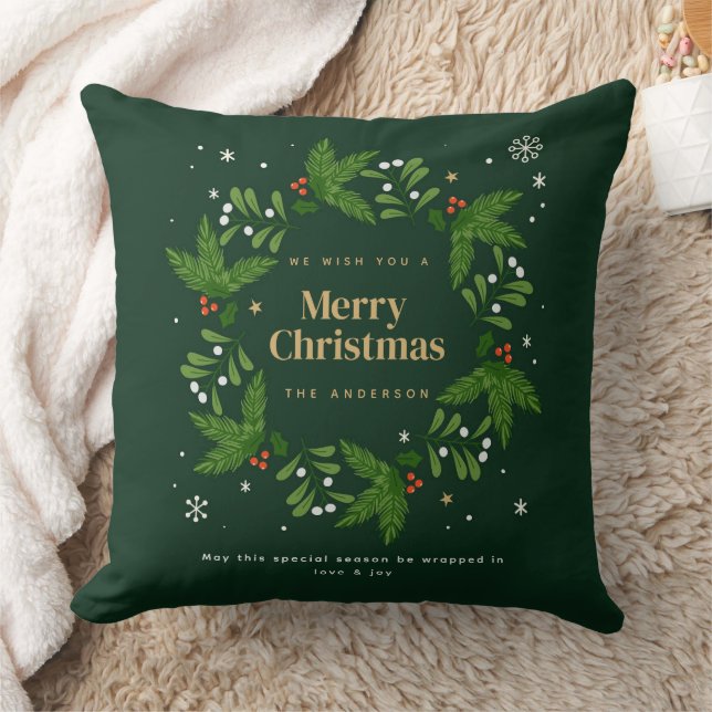 Green Leave Snowflake Merry Christmas Cushion (Blanket)
