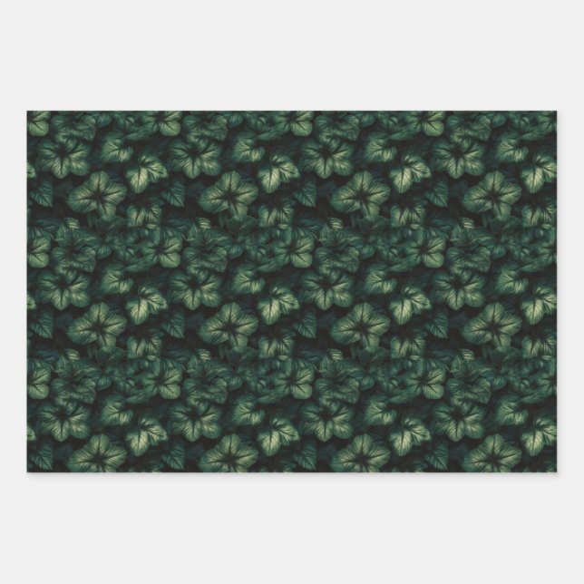 Green Leave Wrapping Paper Flat Sheet Set of 3 (Front)