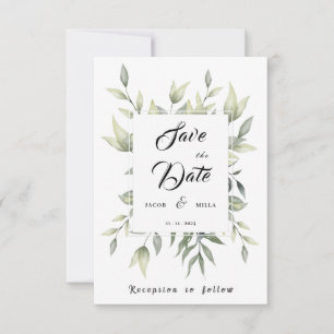 Green Leaves and Branches Watercolor Save The Date