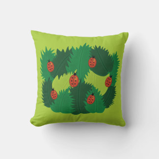 Green Leaves And Ladybugs In Spring Time Cushion