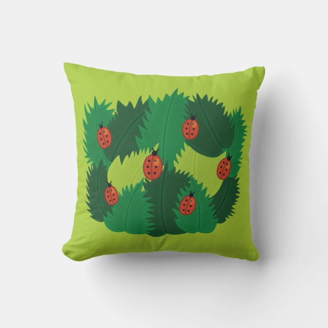 Green Leaves And Ladybugs In Spring Time Cushion (Front)
