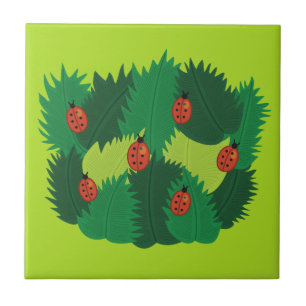 Green Leaves And Ladybugs Spring Time Tile