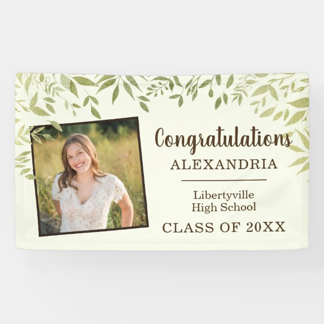 Green Leaves and Photo Graduation Welcome Banner (Horizontal)