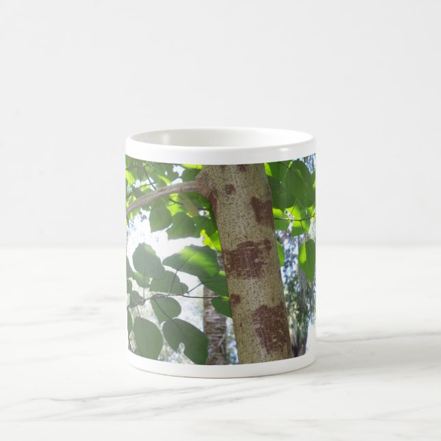green leaves and tree trunk with cool bark coffee mug (Center)