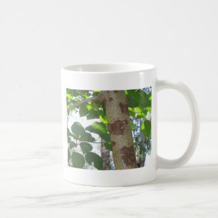 green leaves and tree trunk with cool bark coffee mug