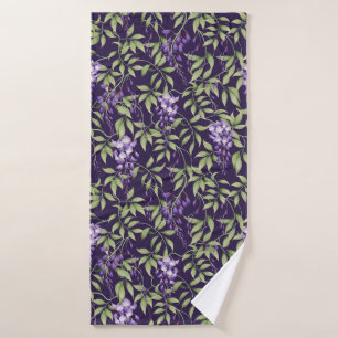  Green Leaves and Wisteria Floral Pattern Bath Towel Set