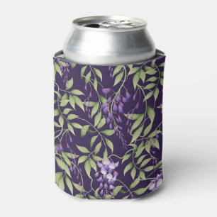 Green Leaves and Wisteria Floral Pattern Can Cooler