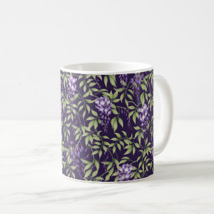 Green Leaves and Wisteria Floral Pattern Coffee Mug