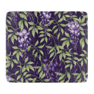 Green Leaves and Wisteria Floral Pattern Cutting Board