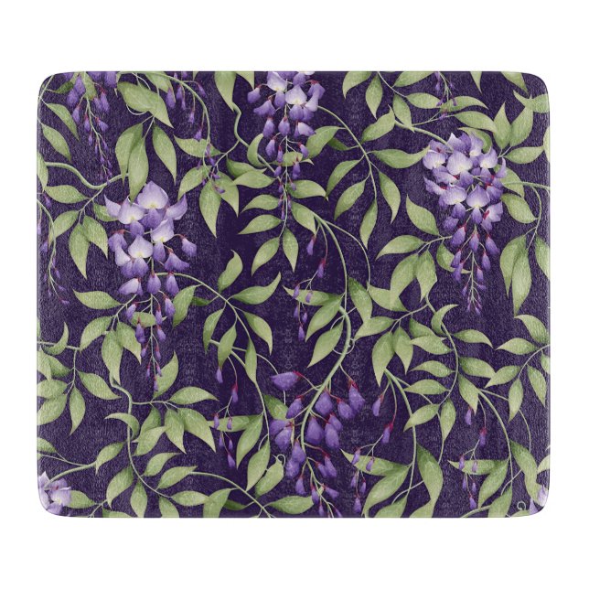  Green Leaves and Wisteria Floral Pattern Cutting Board (Front)