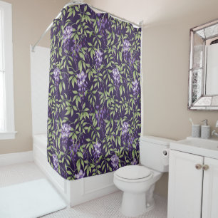 Green Leaves and Wisteria Floral Pattern Shower Curtain