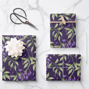 Green Leaves and Wisteria Floral Pattern Wrapping Paper Sheet