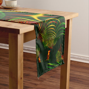 Green leaves and yellow fire-colored curves short table runner