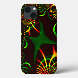Green leaves and yellow fire-coloured curves iPhone 13 case