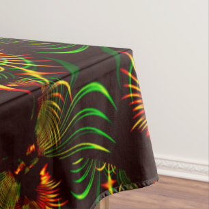 Green leaves and yellow fire-coloured curves tablecloth