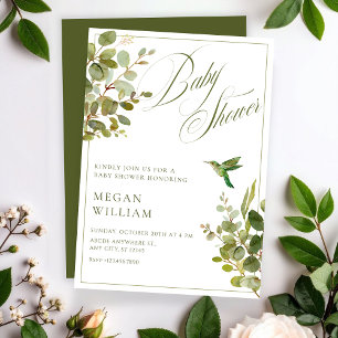 Green leaves baby shower invitation