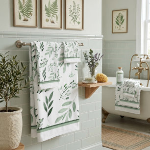 Green leaves bath towel set