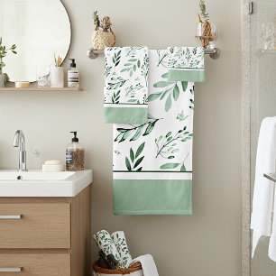 Green leaves bath towel set