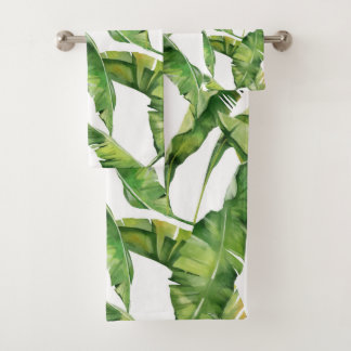 Green leaves bath towel set