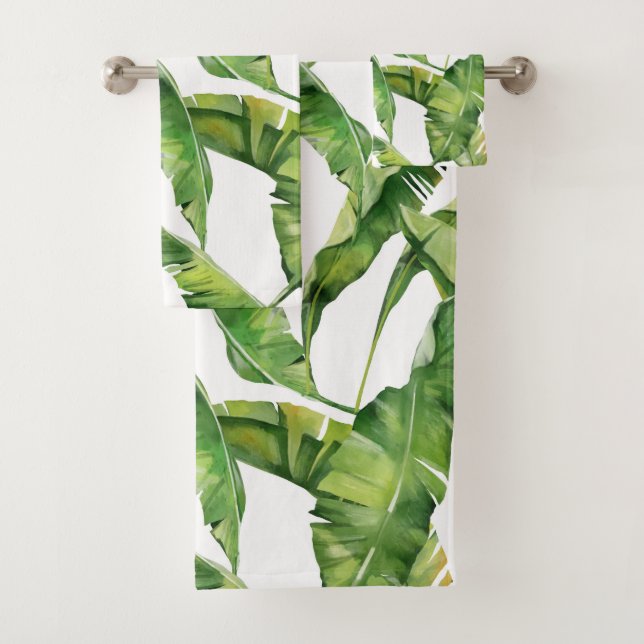 Green leaves bath towel set (Insitu)