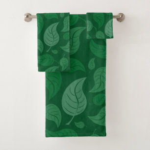 Green leaves bath towel set