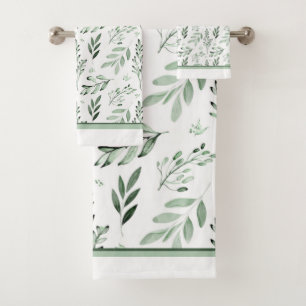 Green leaves bath towel set