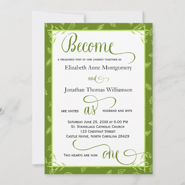 Green Leaves Become as One Christian Wedding Card (Front)