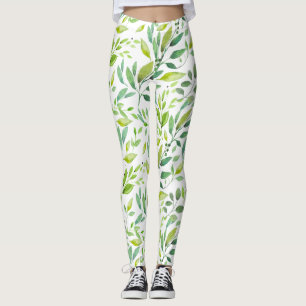 Green Leaves & Berries Watercolor  Leggings
