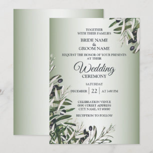 Green Leaves Black Olive Elegant Wedding Invitation